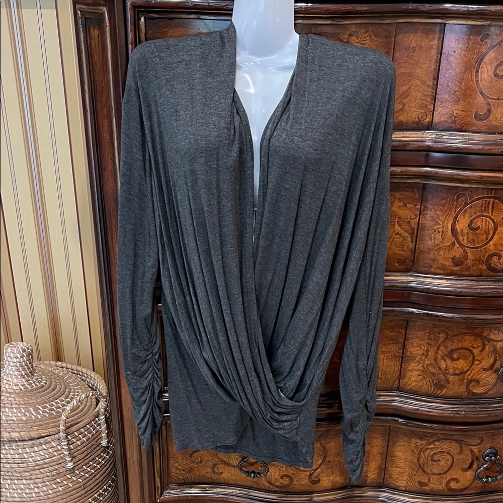 Max Studio Charcoal Gray Drape Top
